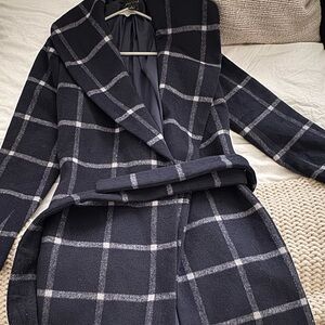 Ann Taylor Navy Windowpane Wool Coat